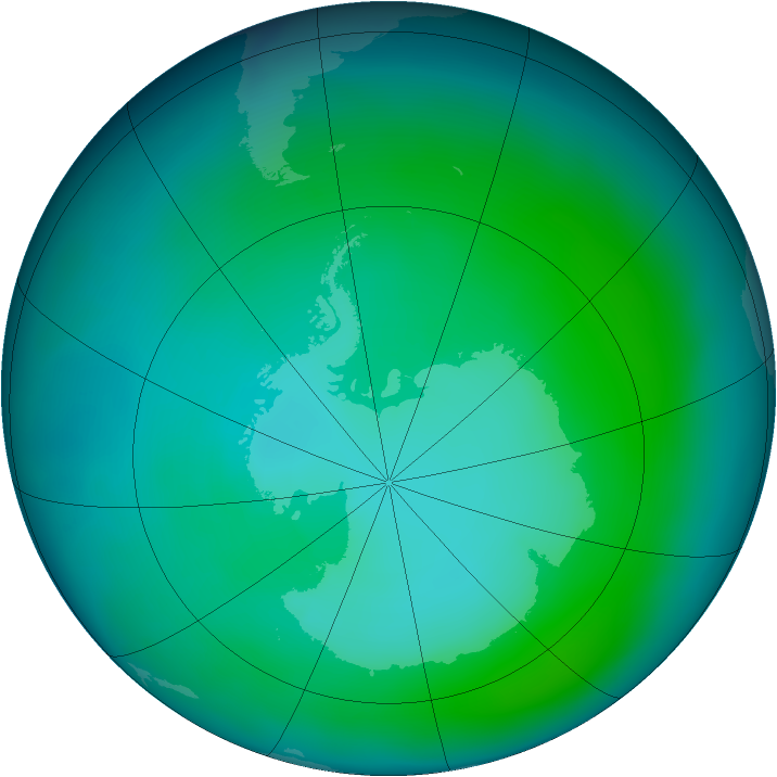 Antarctic ozone map for January 2014